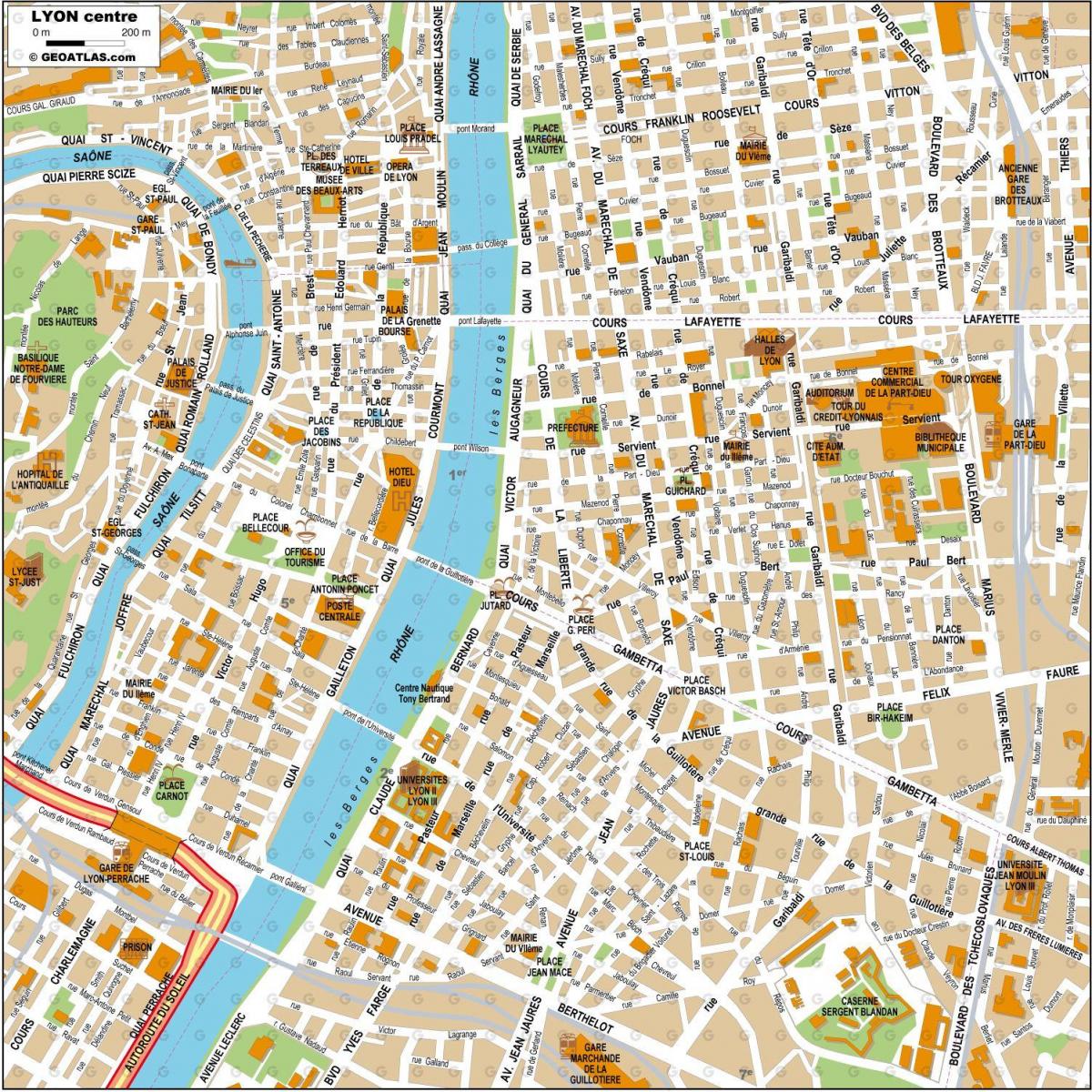 Mappa del centro di Lione