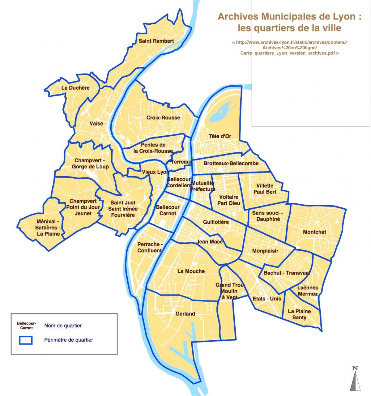 Mappa dei quartieri di Lione