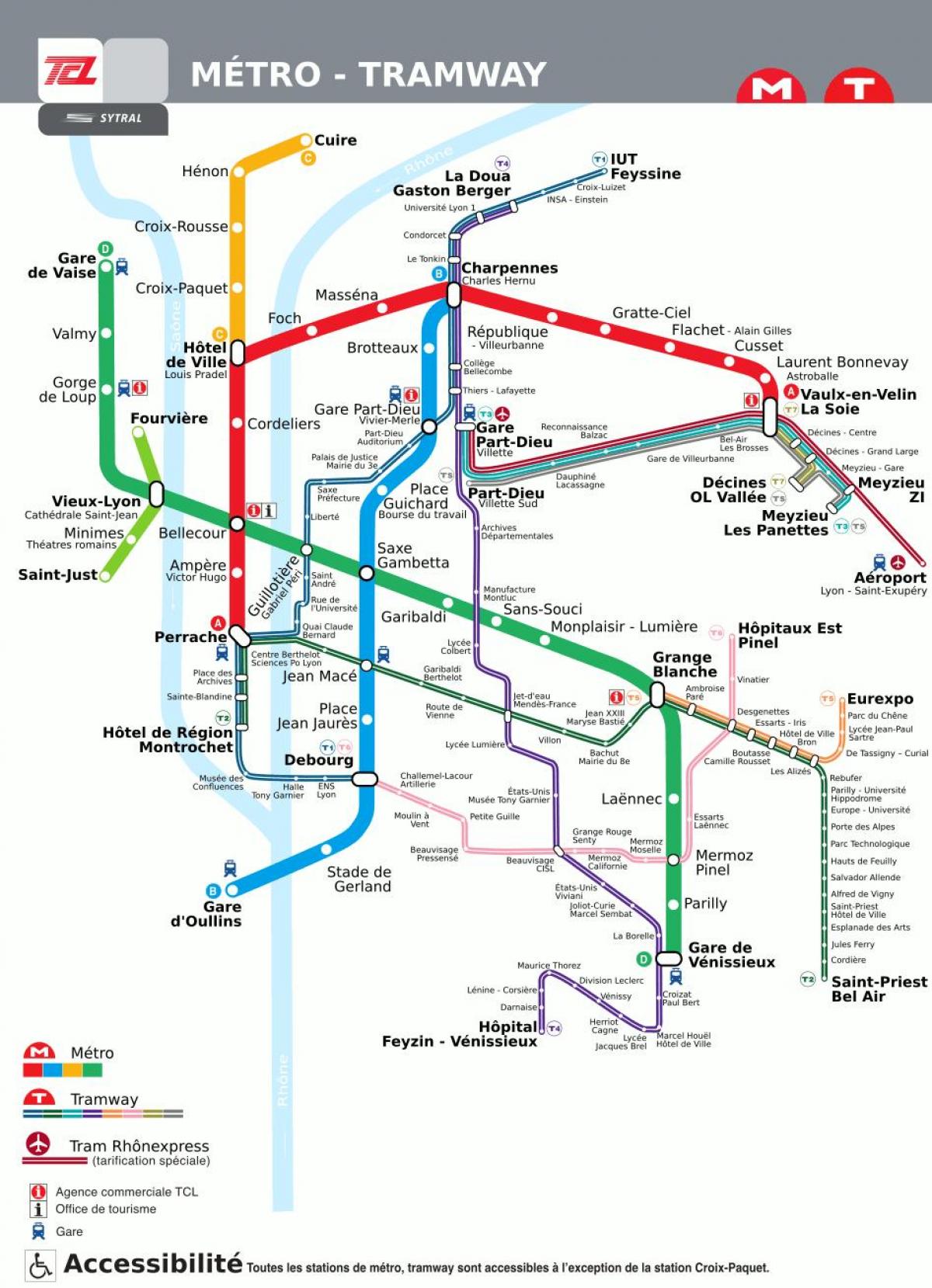 Mappa delle stazioni della metropolitana di Lione