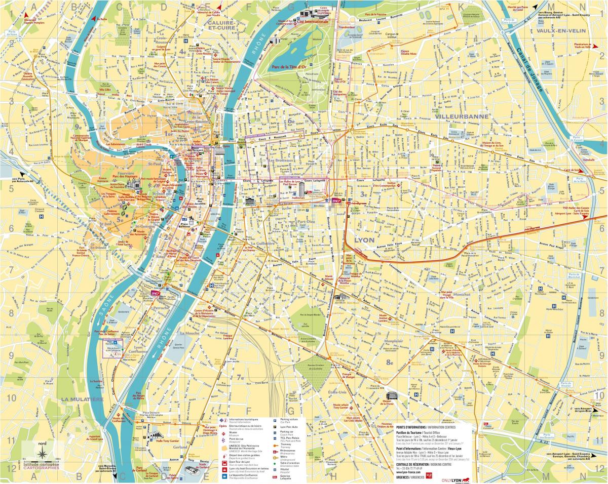 Mappa dei tour a piedi di Lione
